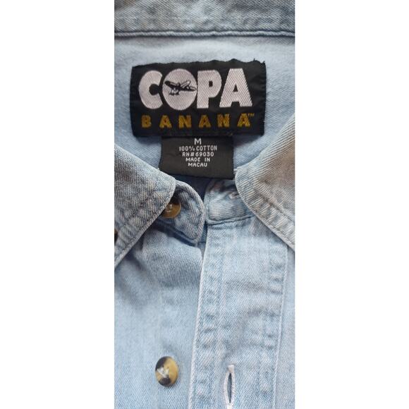 VTG 90s Copa Banana Denim Shirt Moose Bear Applique Medium Chambray Button Down - Picture 5 of 6